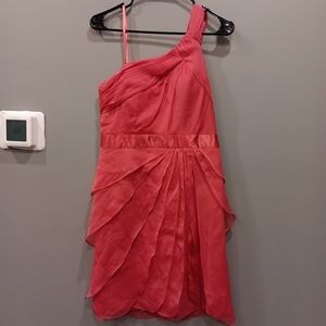Adrianna Papell Red Drapey Flutter One Shoulder Dress